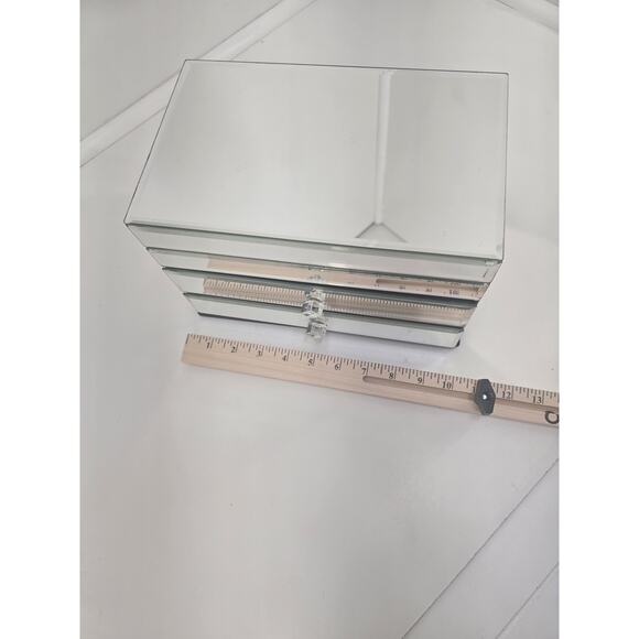 Decorative Mirrored Glass Jewelry Box 3 Drawer Organizer Crystal Handles - Picture 1 of 8